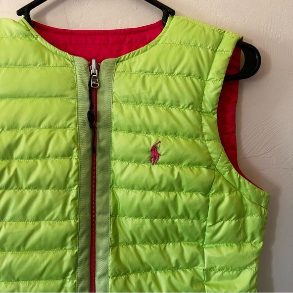 Polo Golf Ralph Lauren Women Reversible Puffer Quilted Vest Pink & Green - Picture 6 of 8